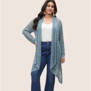 BloomChic Size L Plain Texture Cut Out Asymmetrical Hem Cardigan us 12